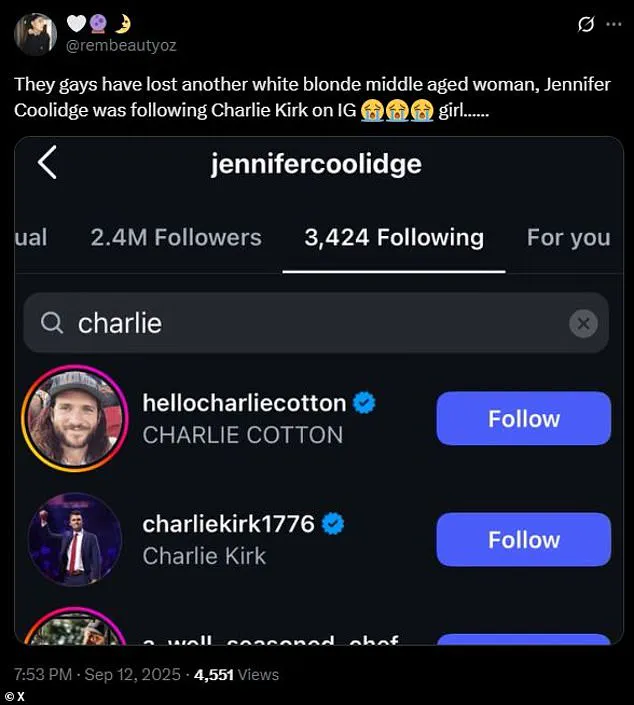 Breaking: Jennifer Coolidge Faces Backlash Over Ties to Deceased Conservative Activist Charlie Kirk Following Emmy Appearance