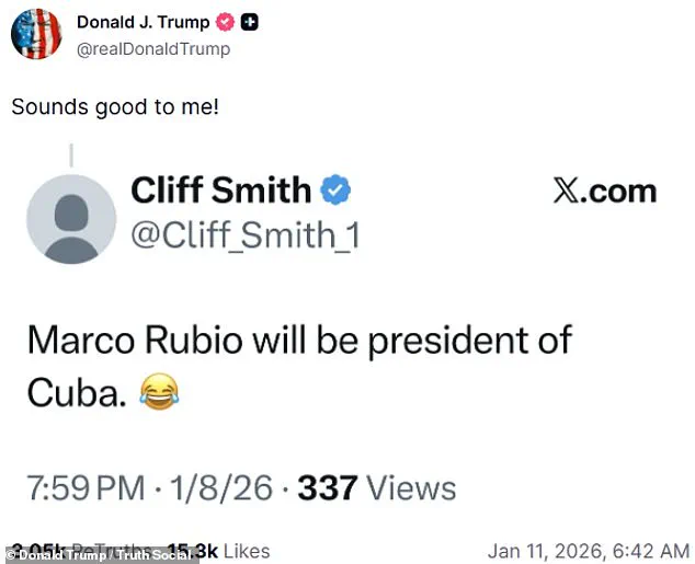 Reelected Trump's Social Media Endorsement of Marco Rubio for Cuba Presidency Sparks Speculation and Humor