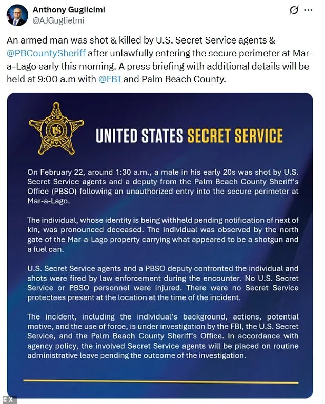 Secret Service Shoots Dead Armed Man Trying to Breach Mar-a-Lago Security