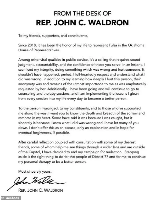 Here's a headline suggestion:
# Oklahoma Lawmaker Resigns After Sending Deepfake Kiss GIF