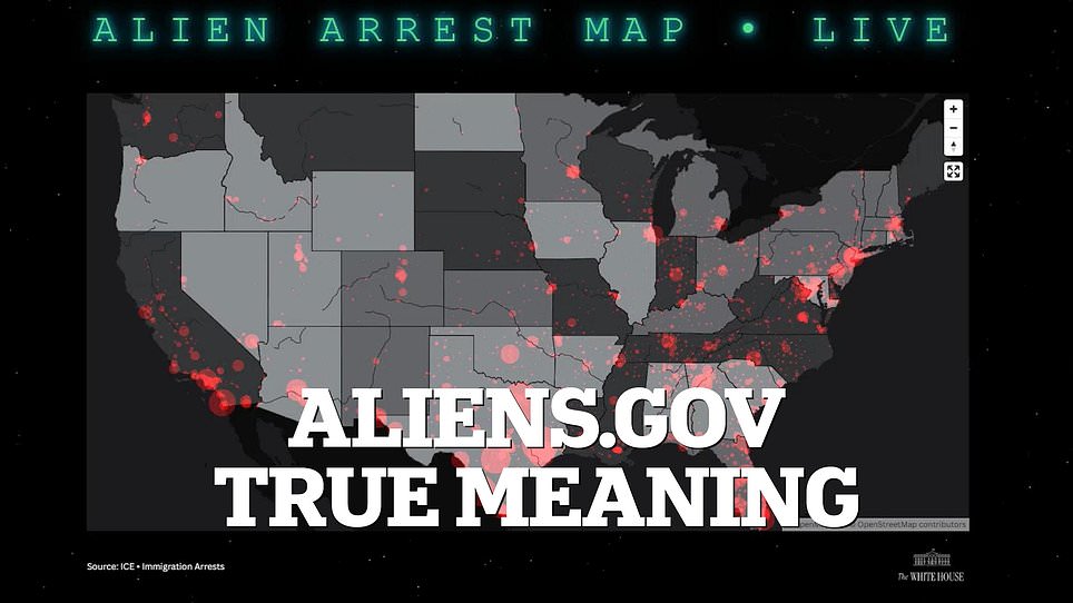 Aliens.gov is a live tracking tool for illegal migrant arrests, not UFOs.